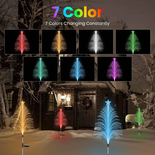 4Pack 7 Color Changing Solar Christmas Tree Lights - Optical Fiber Stake Lights - DropOnline.co