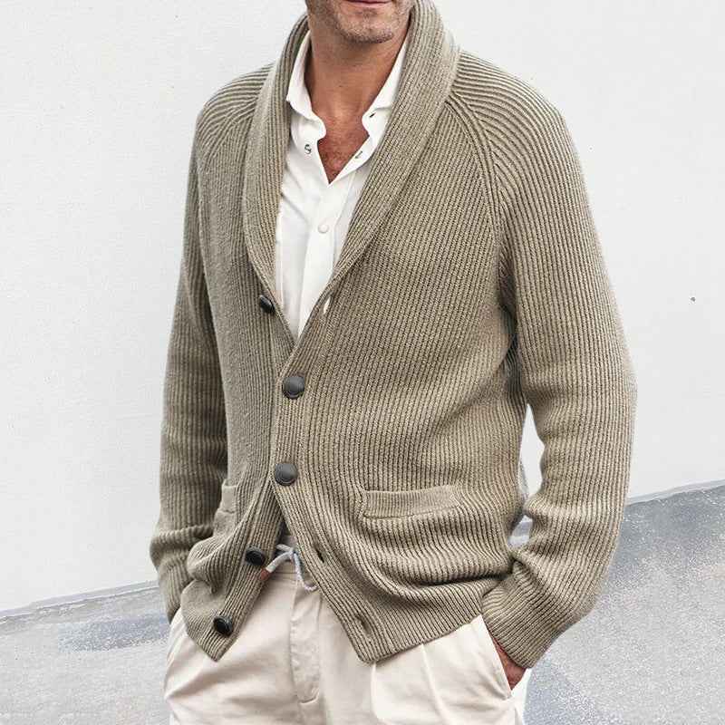 Men's Solid Color Loose Lapels Long Sleeve Knitted Coat