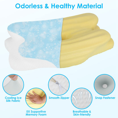 1Pc Orthopedic Memory Foam Pillow With Cooling Case Neck Support Pillow With Machine Washable Case For Side Back Stomach Sleepers - DropOnline.co