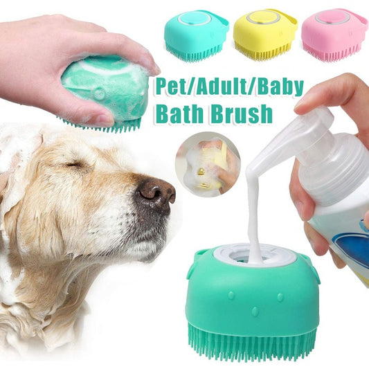 Silicone Dog Bath Massage Gloves Brush - Pet Grooming Tool with Shampoo Dispenser for Dogs & Cats