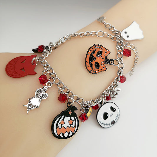 Halloween Bracelet - Pumpkin Skull Ghost Charm Jewelry