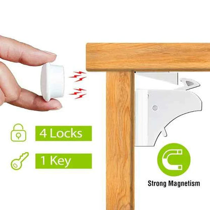 4Pcs Magnetic Cabinet Locks Child Safety Drawer Locks Adhesive Baby Proof Cabinets Latches Kit