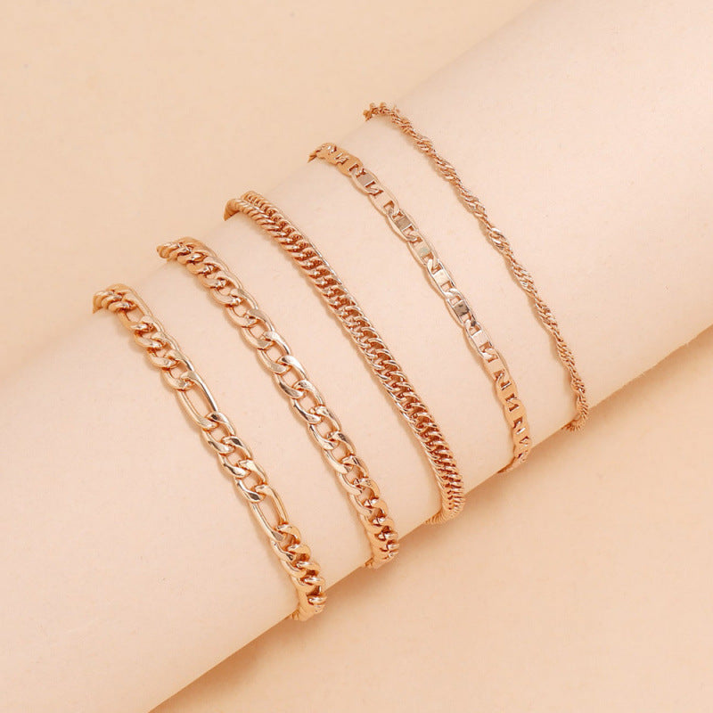 Snake Chain Anklet Set - 5-Piece Layered Metal Ankle Bracelets Collection
