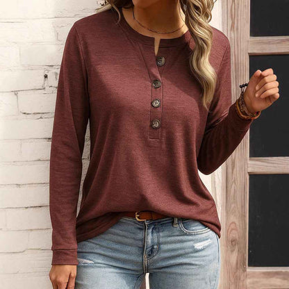 Women's Casual V-neck Placket Long Sleeve Pullover Multi-color Sweater