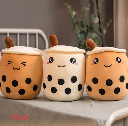 Boba Tea Plush Toy - Cute Strawberry Milk Tea Stuffed Animal Pillow Cushion for Kids - DropOnline.co