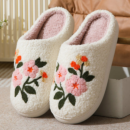 Warm Indoor Comfortable Colorful Flowers Cotton Slippers - DropOnline.co