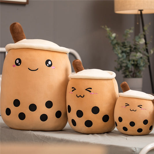 Boba Tea Plush Toy - Cute Strawberry Milk Tea Stuffed Animal Pillow Cushion for Kids