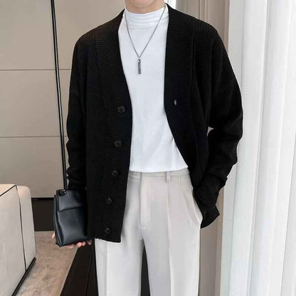 Regular Slim-fit Beauty, Autumn Men's Loose Black Cardigan Sweater