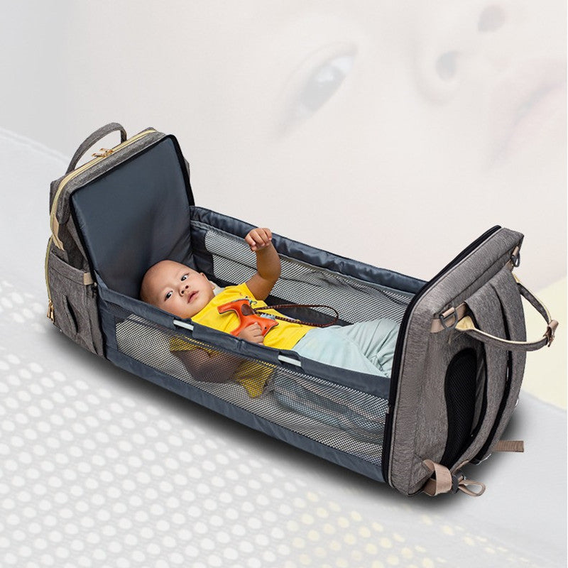 USB Charging Mommy Bed Backpack - Foldable Large Capacity Multi-Function Baby Bag