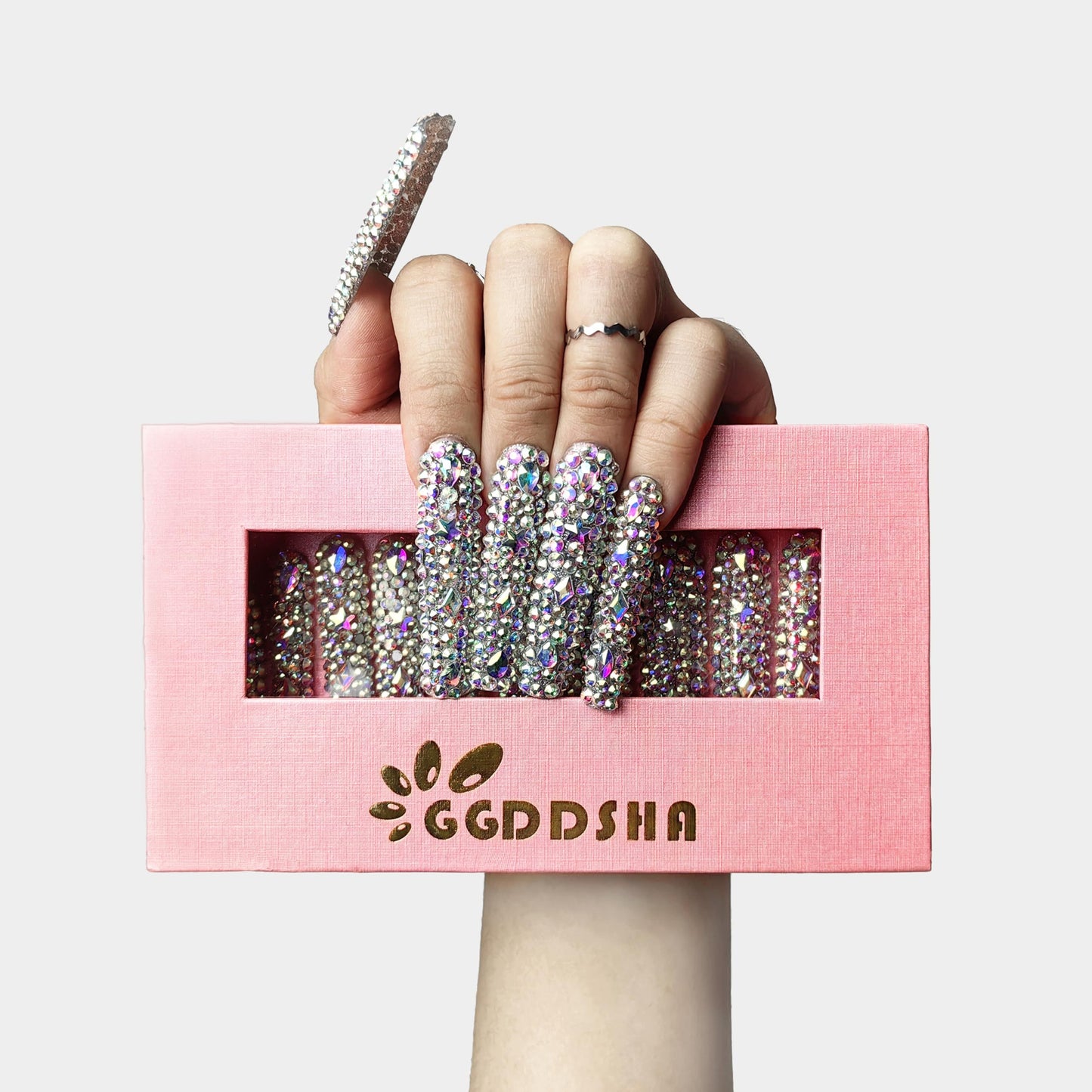 GGddsha 2025 Long Novel Design And Reusable PMMAAcrylic Press On Nails  Handmade Nails Full CoverLuxurious 3D Crystal False Nails With Box Gifts,Stellar Shine