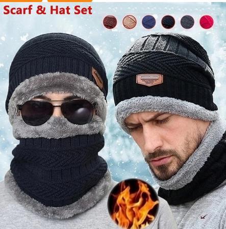 Premium Winter Beanie Hat & Scarf Set - Thick Fleece Lined Knit Cap with Neck Warmer for Men & Women