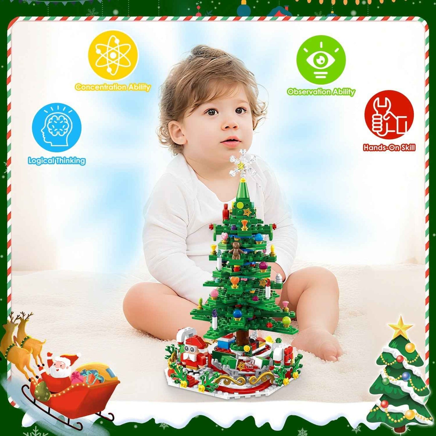 2025 Christmas Tree Building Set with LED Light - 24 Days Advent Calendar for Kids