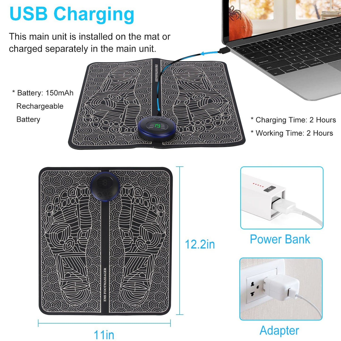 1Pc Foot Massage Pad Electric Stimulator Massager Unit Leg Reshaping Muscle Pain Relax Foldable Massage Mat With 8 Modes 19 Intensity Levels Remote Control