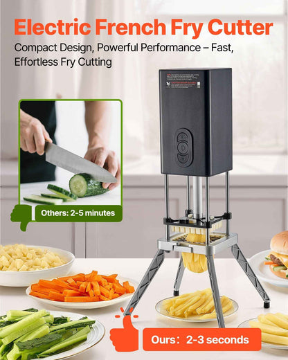 Electric French Fry Cutter Stainless Steel Vegetable Chopper With 2 Blades