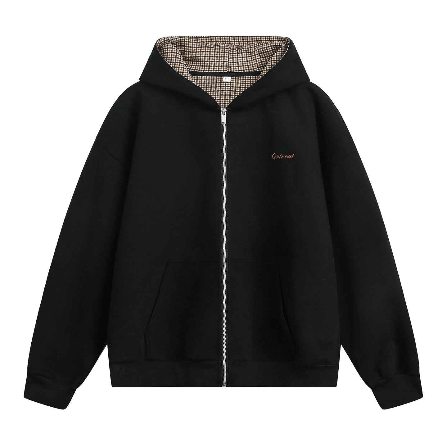 Houndstooth Contrast Color Inner Hooded Sweater Men's Autumn