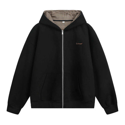 Houndstooth Contrast Color Inner Hooded Sweater Men's Autumn