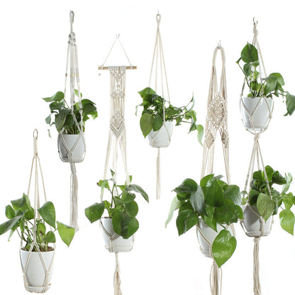 Flower Pot Net Bag Beige Cotton Rope Indoor Plant Hanger Hanging Basket Sling - DropOnline.co