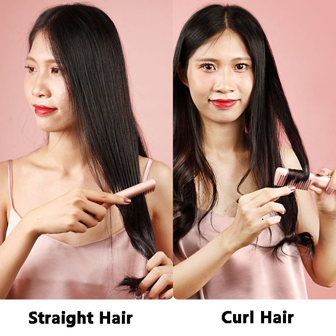 2-in-1 Wireless Hair Straightener & Curling Comb | USB Rechargeable Negative Ion Smoothing Brush