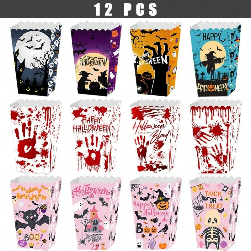 Halloween Popcorn Boxes - 12 Pcs Ghost Bat Party Snack Containers