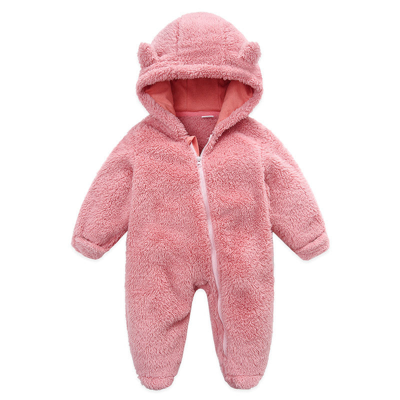 Candy-Colored Hooded Baby Jumpsuit - Soft Cotton One-Piece