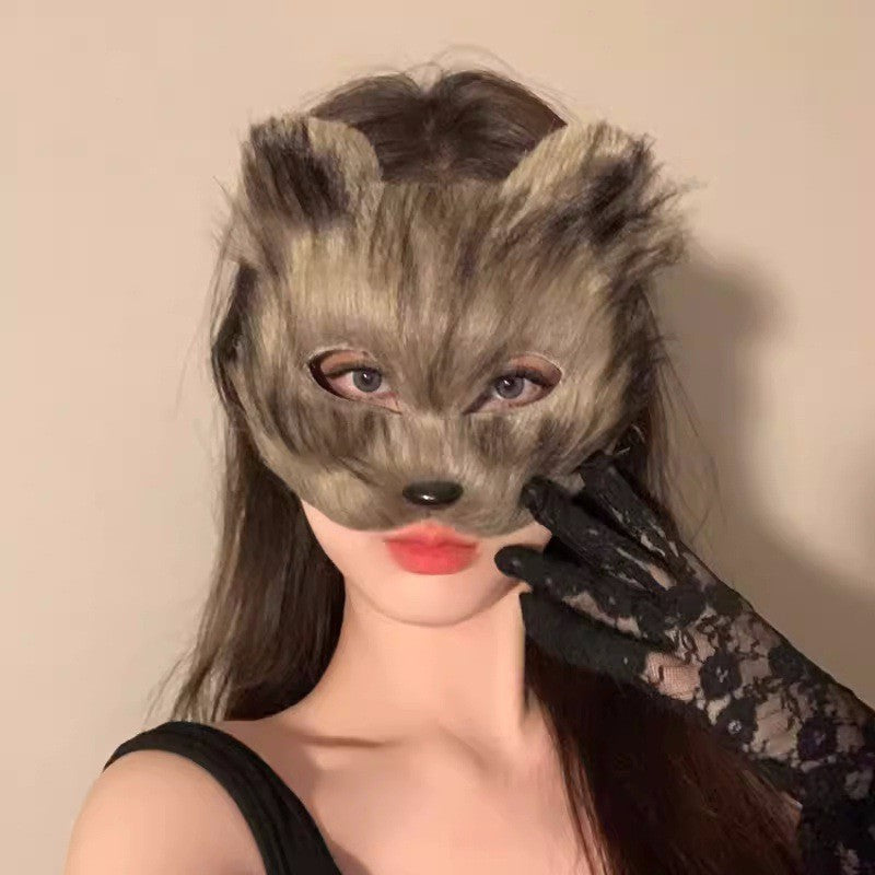Halloween Half Face Mask - Werewolf White Design
