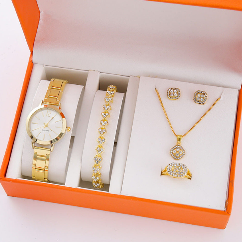 Gold Steel Band Quartz Watch - Elegant Bracelet Timepiece