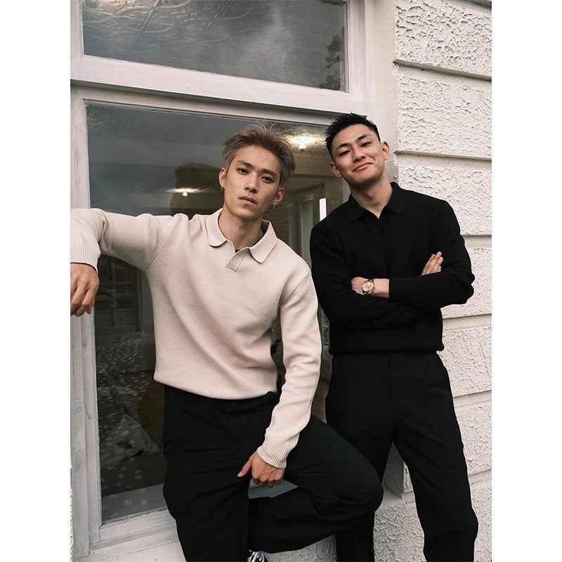 Old Money Style Knitted Sweater Men's Autumn Long Sleeve Outfit