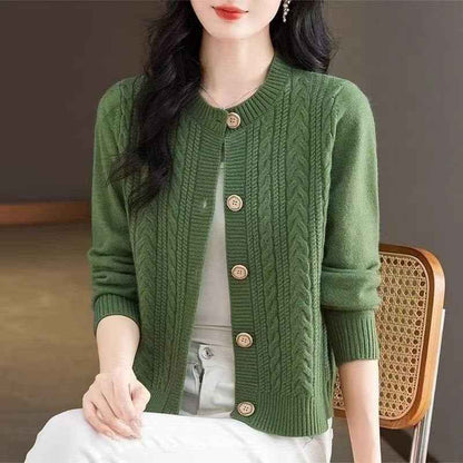 Loose And Lazy Round Neck Stylish Versatile Cable Knit Sweater