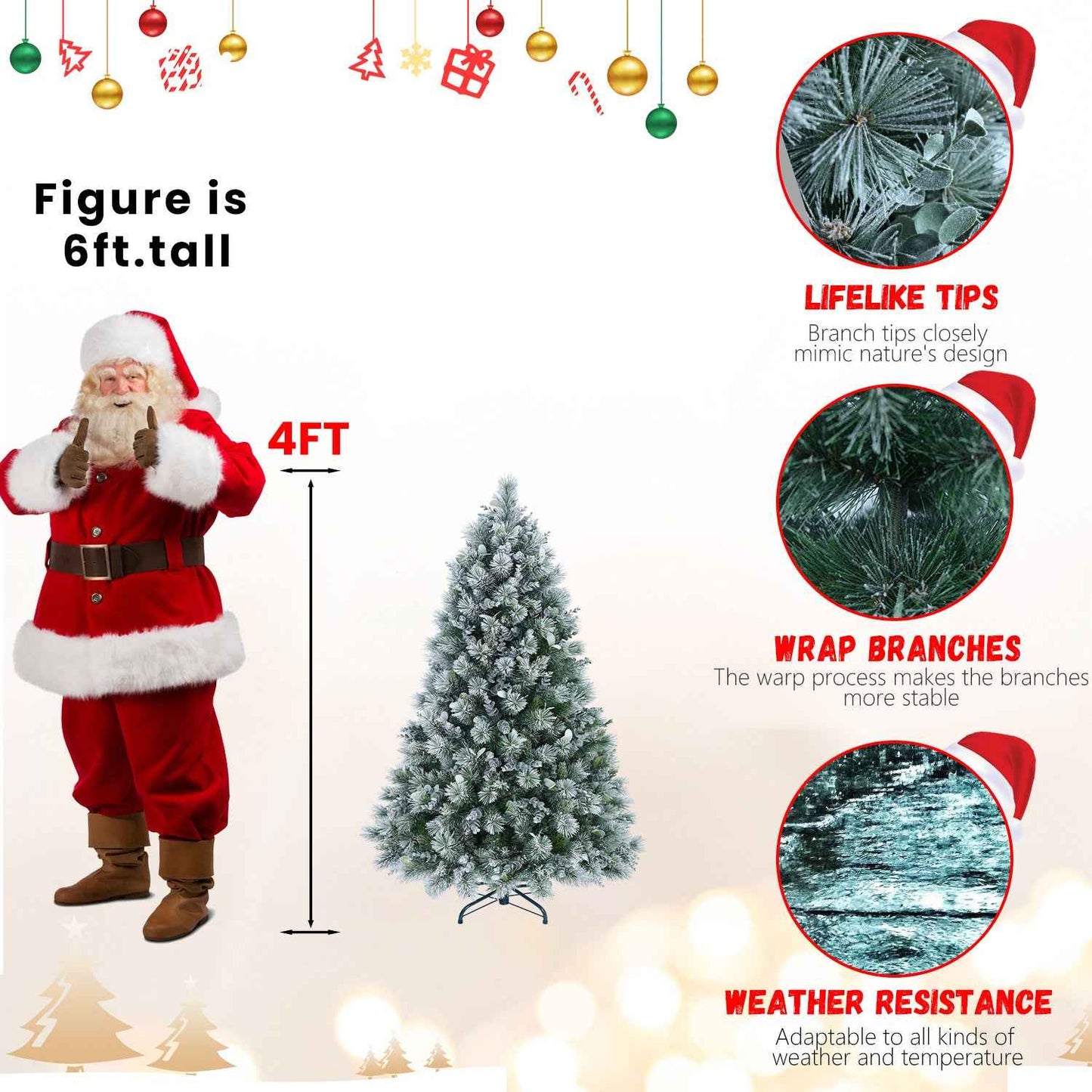 4FT Snow Flocked Christmas Tree - Premium Artificial with 404 Mixed PE Leaves