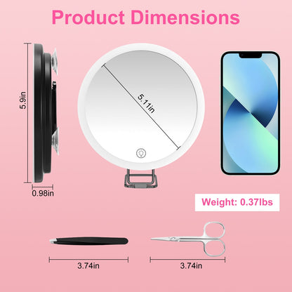 White-Black Options -- 1Pc 30X Magnifying Mirror With Light 3 Colors Dimmable Brightness Included Tweezer Scissor Travel Magnifying Makeup Mirror With Suction Cup 360 Degree Adjustable Stand - DropOnline.co