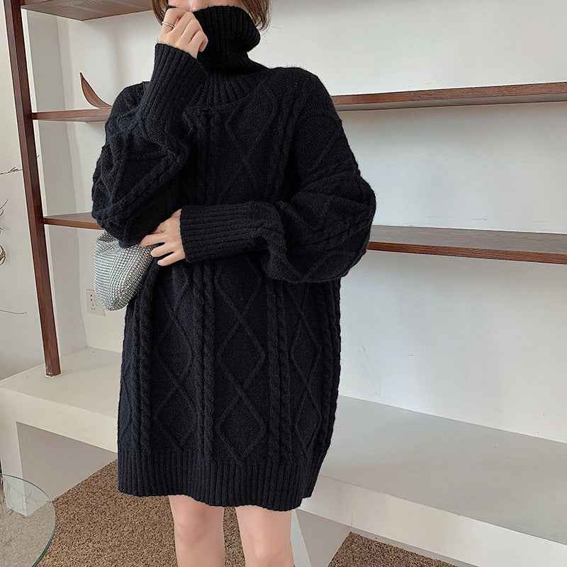 High-neck Design Cable Knit Sweater Women Autumn