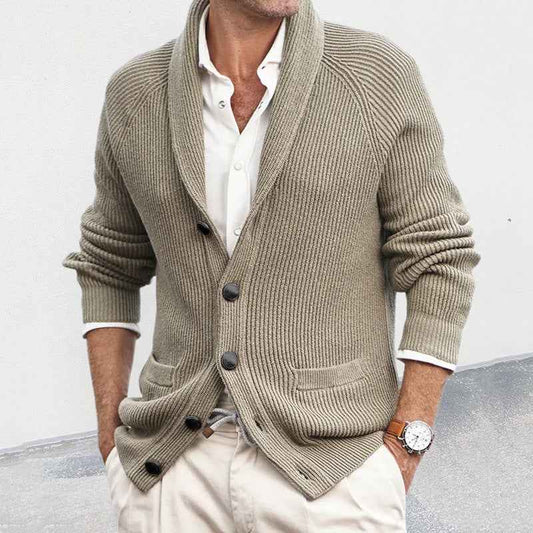 Men's Solid Color Loose Lapels Long Sleeve Knitted Coat