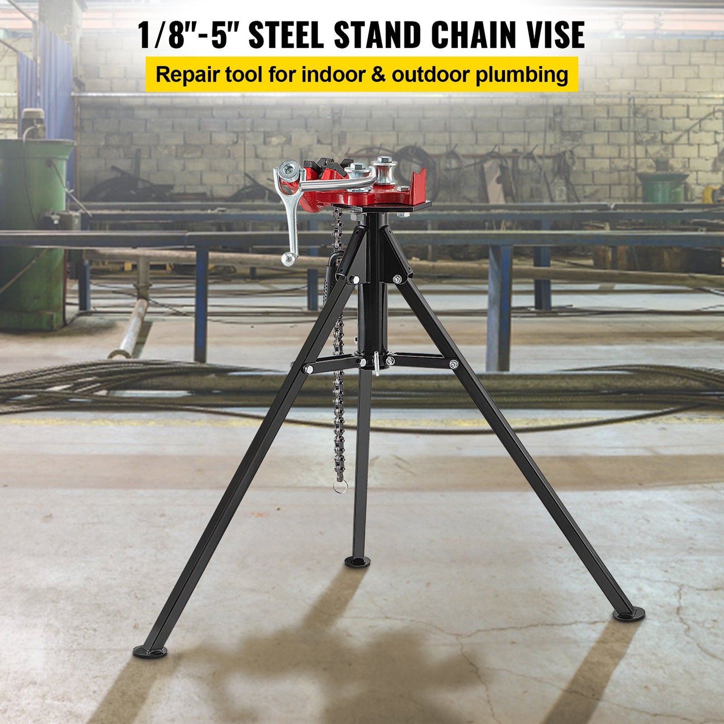Tripod Pipe Chain Vise, 1-8 -5  Pipe Capacity, 36.4in Length Chain Vise Stand With Portable Folding Steel Legs, For Grabbing, Supporting And Bending Pipes In Factory, Workshop And Home