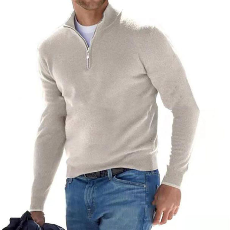 Men's Fashion Casual Long Sleeve V-Neck Cashmere Zipper Top - Premium Comfort