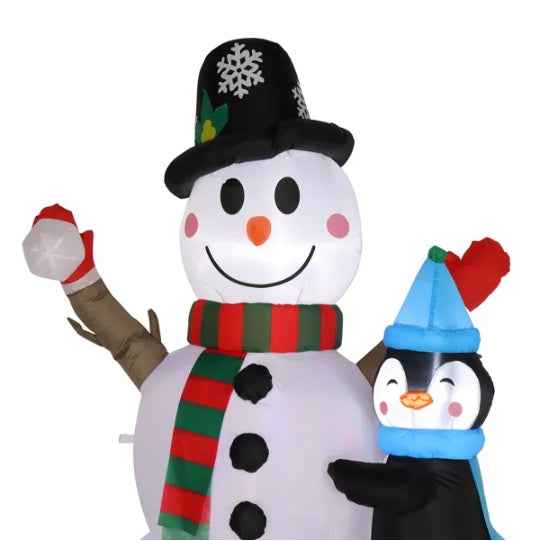 6ft Inflatable Snowman with 3 Penguins - LED Garden Christmas Decoration with Rotating Light - DropOnline.co