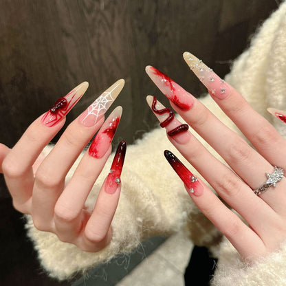 Long Advanced New Chinese Style Red Manicure - DropOnline.co