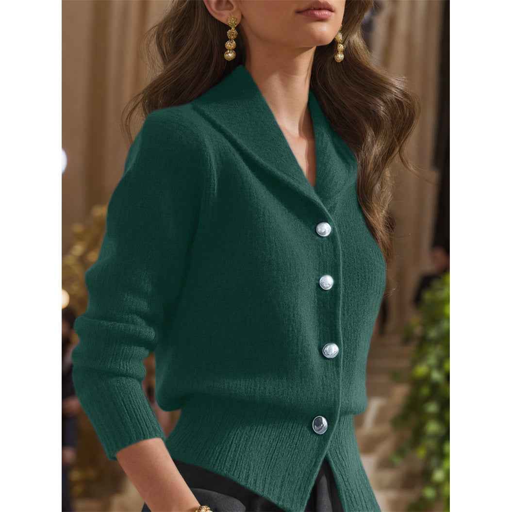 Women's Retro Lapel Solid Color Waist-tightening Knitted Sweater Coat