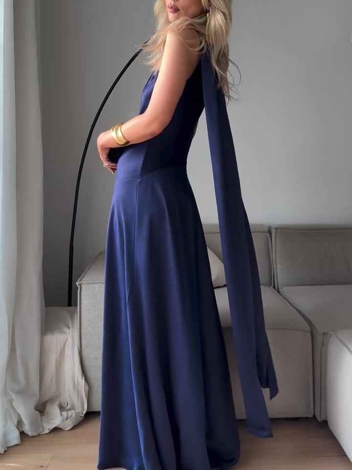 Royal Blue Satin Sleeveless Maxi Dress