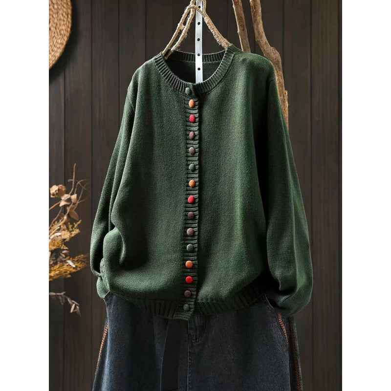 Retro Artistic Coat With Color Buttons Is Loose And Casual