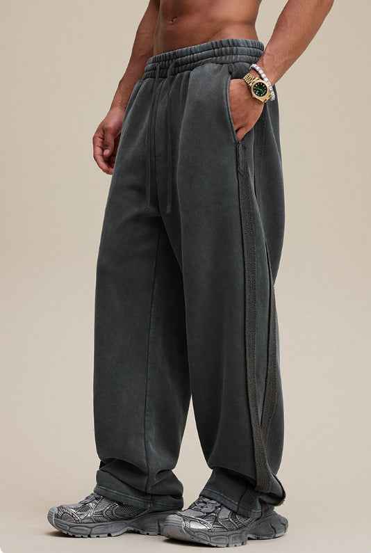 Trendy West Coast Vintage Brushed Fleece Distressed Sweatpants Casual Pants For Men