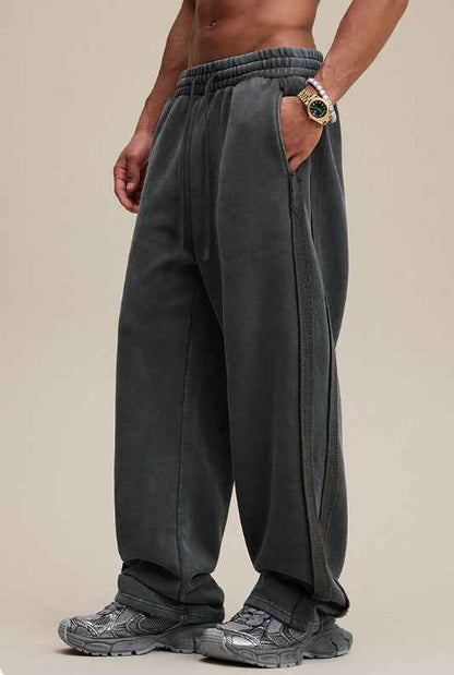 Trendy West Coast Vintage Brushed Fleece Distressed Sweatpants Casual Pants For Men