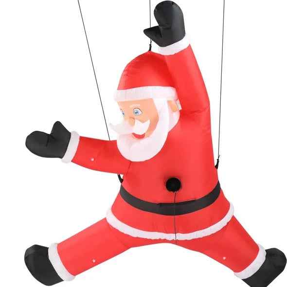 4.9 FT Lighted Christmas Inflatable - Hanging Santa Claus with Gift Bag & LED Lights - DropOnline.co