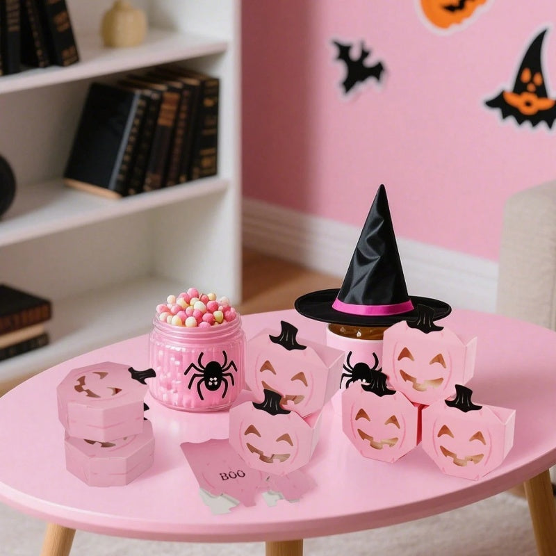Pink Halloween Gift Boxes - 20 Pcs Pumpkin Shaped Treat Boxes