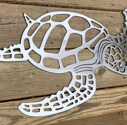 Rustic Sea Turtle Metal Wall Decor - Coastal Beach House Bathroom Accent - DropOnline.co