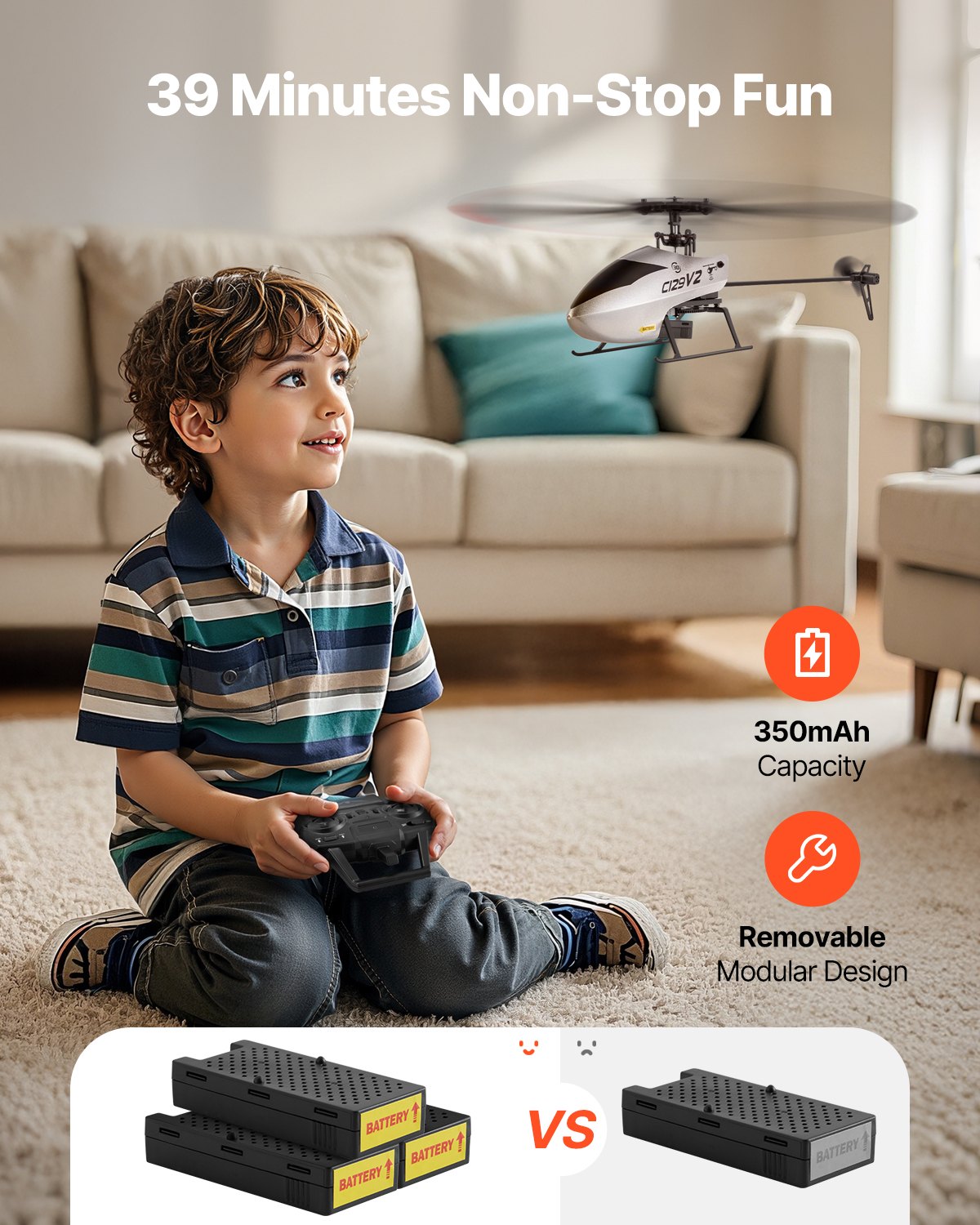 RC Helicopter 4 Channel Remote Control Aircraft Toy 39 Min Flight Kids Present