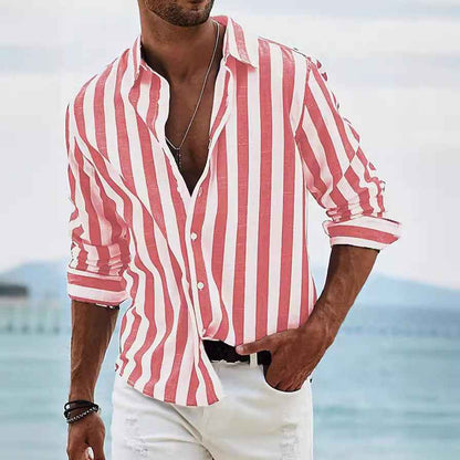 Men's Yarn-Dyed Striped Casual Shirt - Long Sleeve Loose Fit