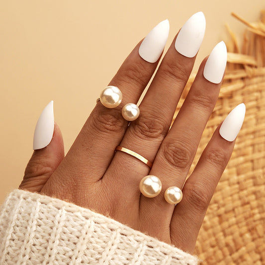 Fashion OL Pearl Ring Three Piece Set