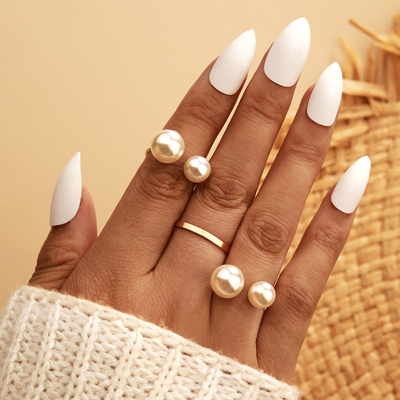 Fashion OL Pearl Ring Three Piece Set