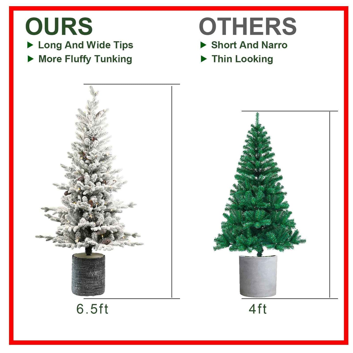 Pre-lit Potted Flocked Christmas Tree - 2FT-6.5FT Snow Frosted with LED Lights