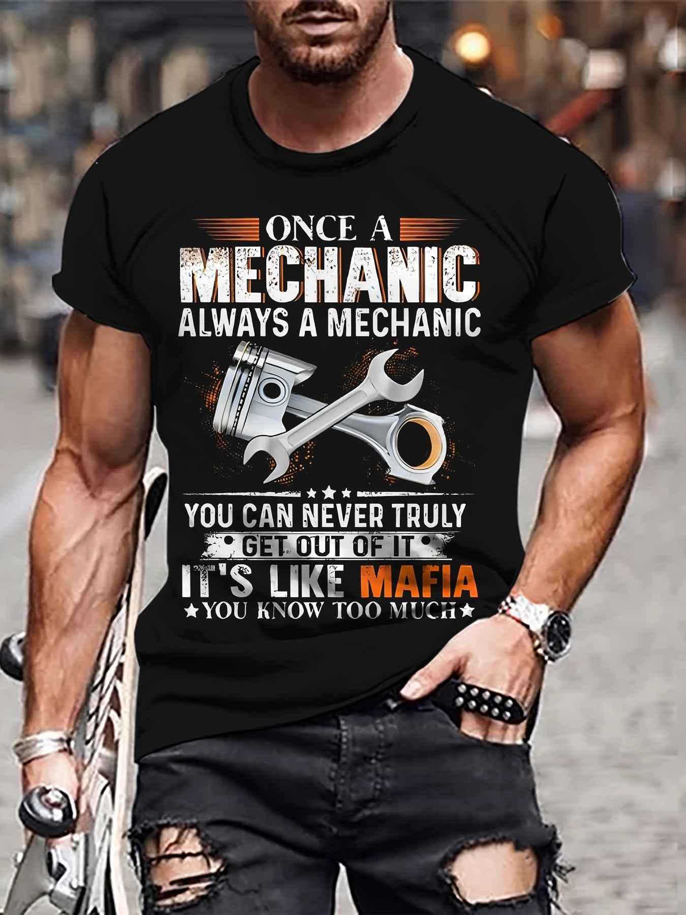 Men's Tool Printed T-Shirt - Casual Short Sleeve Round Neck Outdoor Tee